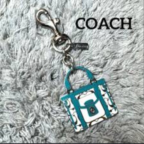 COACH TURQUOISE SATCHEL KEY FOB BAG CHARM - Picture 1 of 4